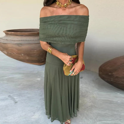 Estefanía Vestido Maxi de Hombros Descubiertos con Aberturas