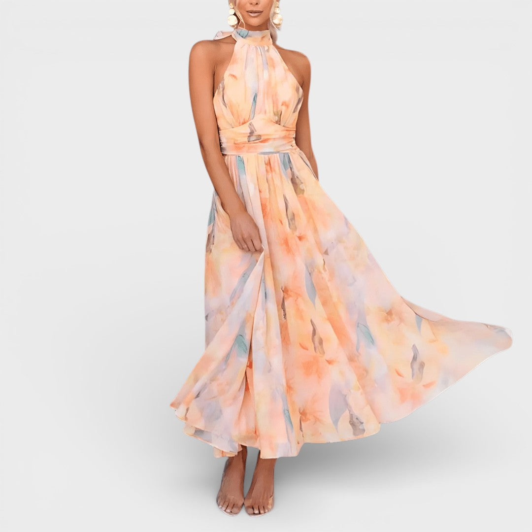 LINDA™  Reluciente Sol | Vestido halter veraniego en acuarela