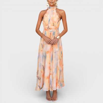 LINDA™  Reluciente Sol | Vestido halter veraniego en acuarela
