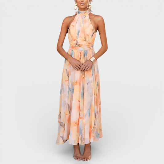 LINDA™  Reluciente Sol | Vestido halter veraniego en acuarela